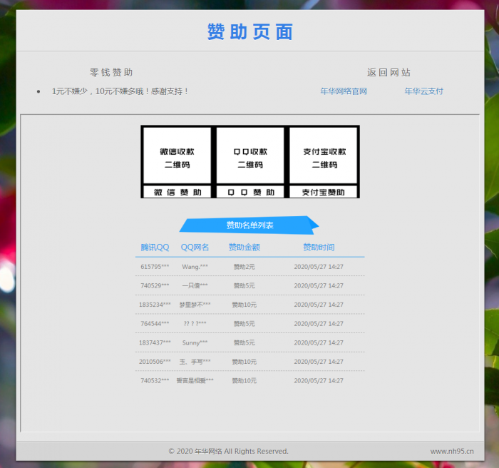 漂亮的赞助打赏单页HTML源码-书宇源码网
