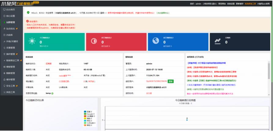 小旋风蜘蛛池站群X8.51无限制开心无域名授权破解版+自带30套模板-书宇源码网