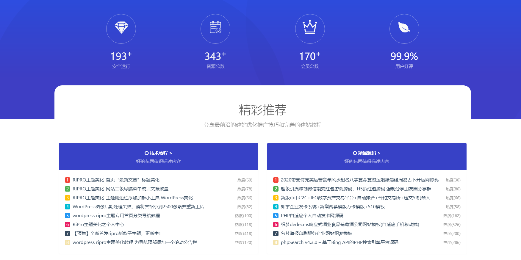 RIPRO主题美化-首页底部纯标题文章展示模块+网站统计模块美化 WordPress主题美化-书宇源码网