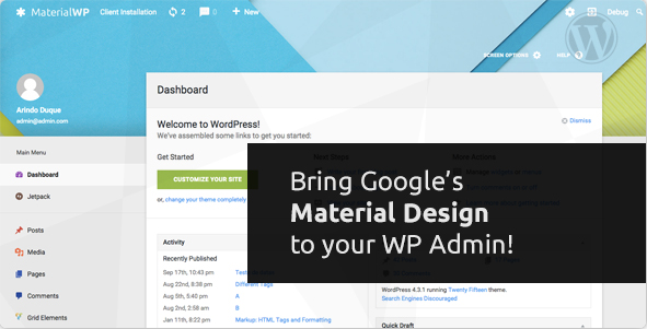 WordPress插件-Material WP V0.0.52汉化版已更新-倾尘SEO 更改WordPress管理界面 Material Design RTL支持-书宇源码网