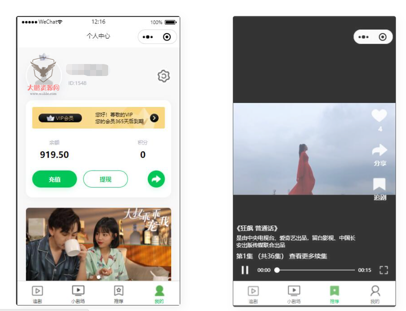 D1111 仿抖音滑动小短剧影视带支付收益等模式的微信小程序源码下载-书宇源码网